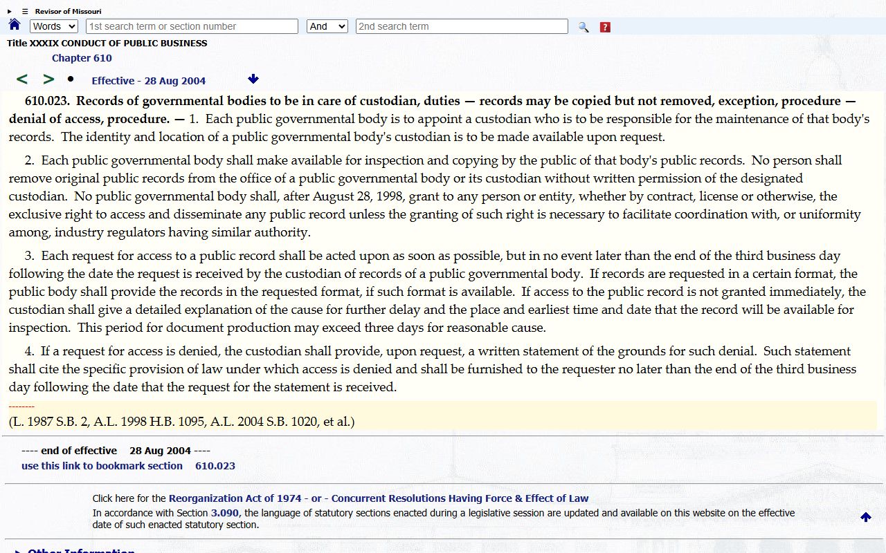 Daviess County Circuit Clerk records Missouri custodian statute