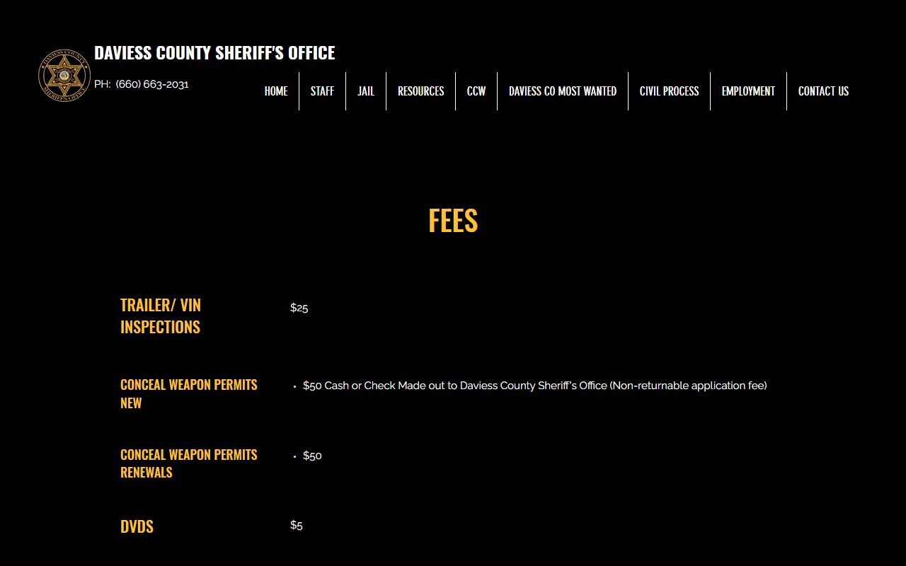 Daviess County arrest records sheriff fee page