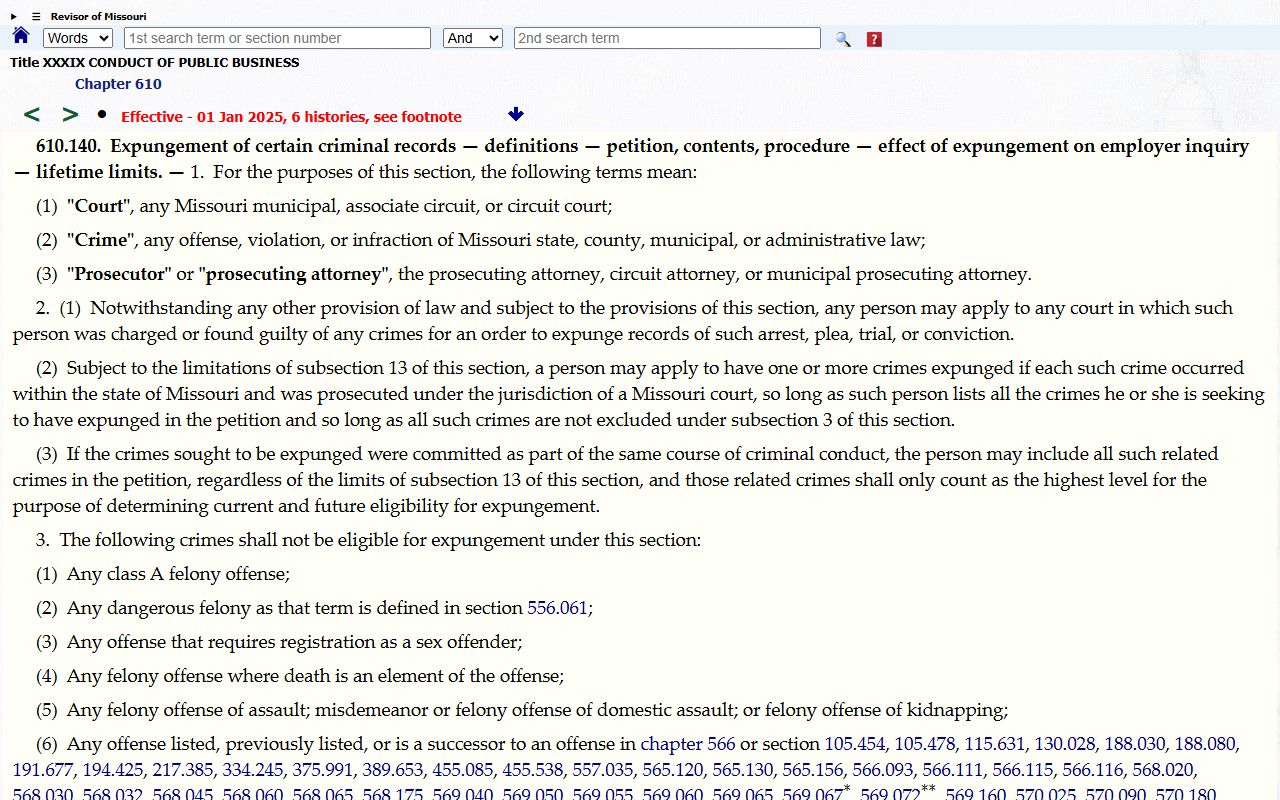 Daviess County criminal court records Missouri expungement statute