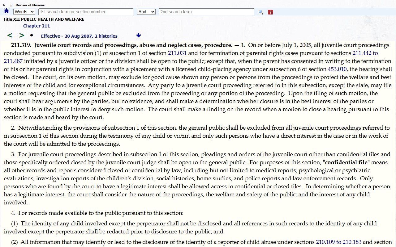 Daviess County probate records Missouri juvenile file access statute