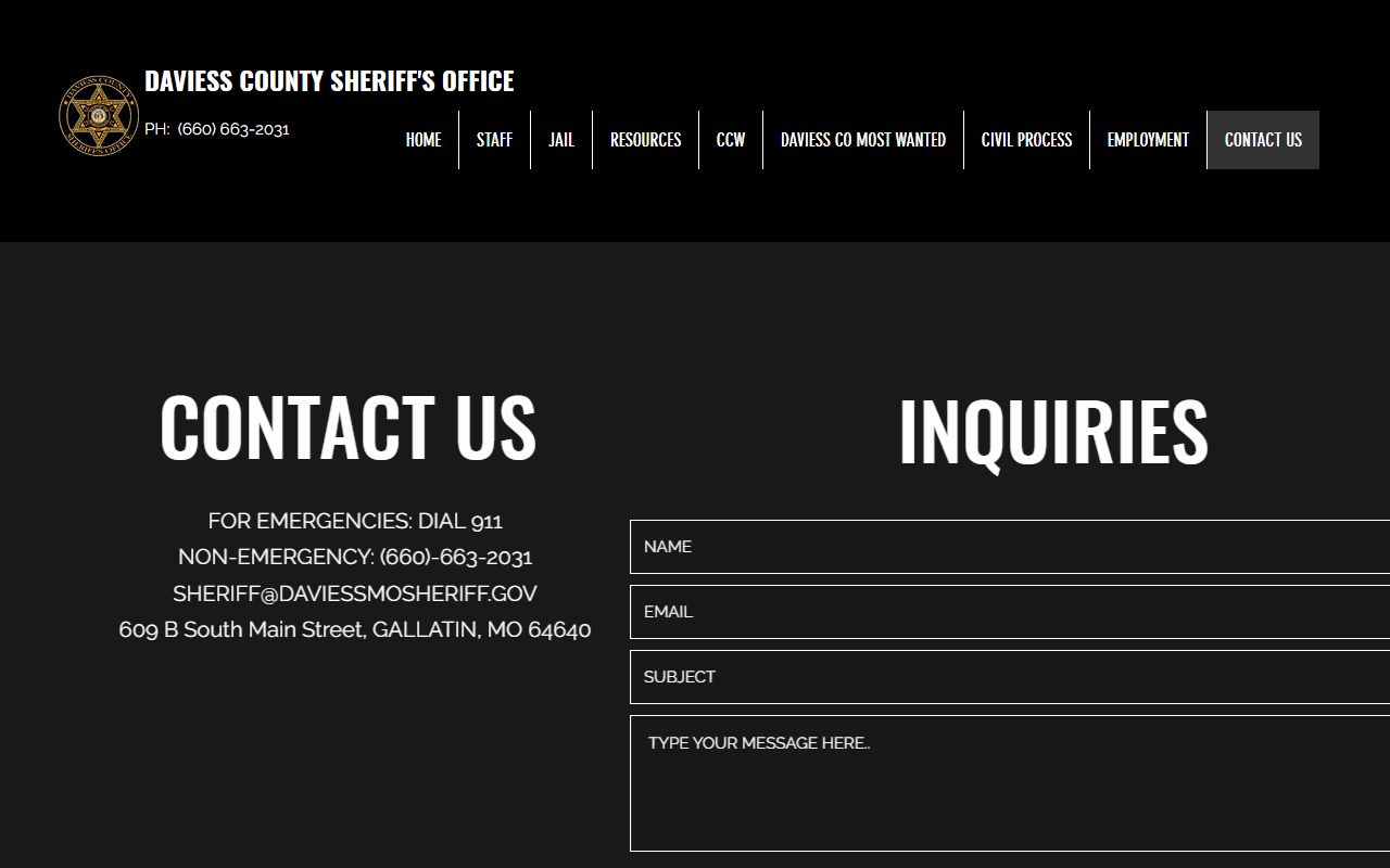 Daviess County warrant records sheriff contact page