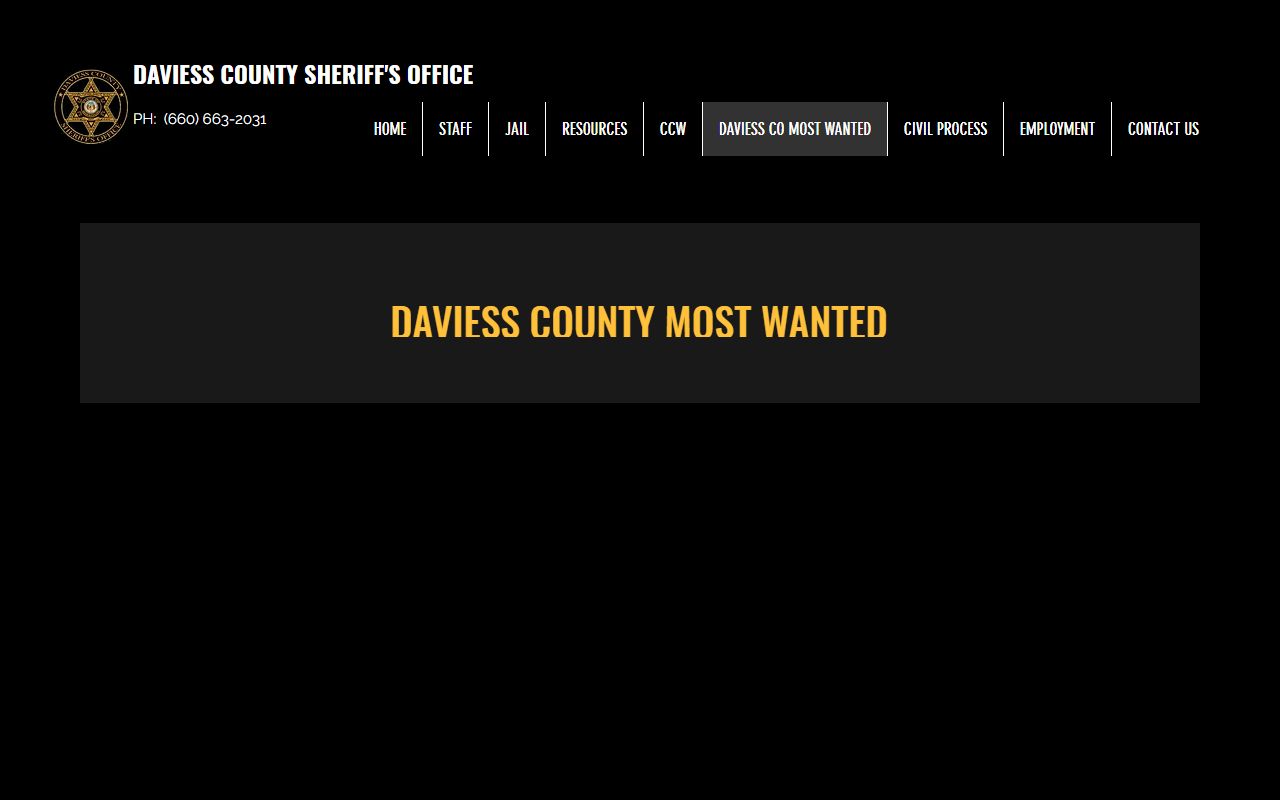 Daviess County warrant records sheriff most wanted page
